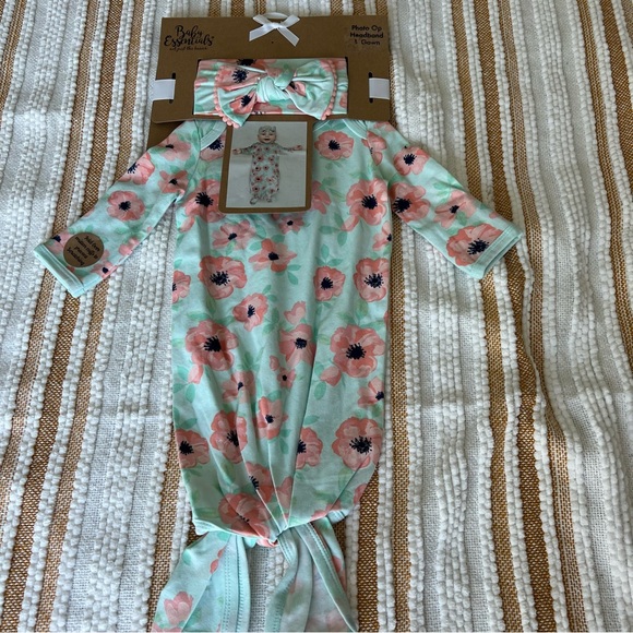 Baby Essentials Newborn Floral Gown & Headband Set - Teal/Pink 0-3M NWT - Picture 4 of 13